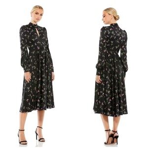 MAC DUGGAL Long Sleeve Keyhole Fit And Flare Midi Dress